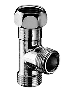 Schell T-stuk 2x 3/8" bu.dr. en wartelmoer 3/8" bi.dr. chroom